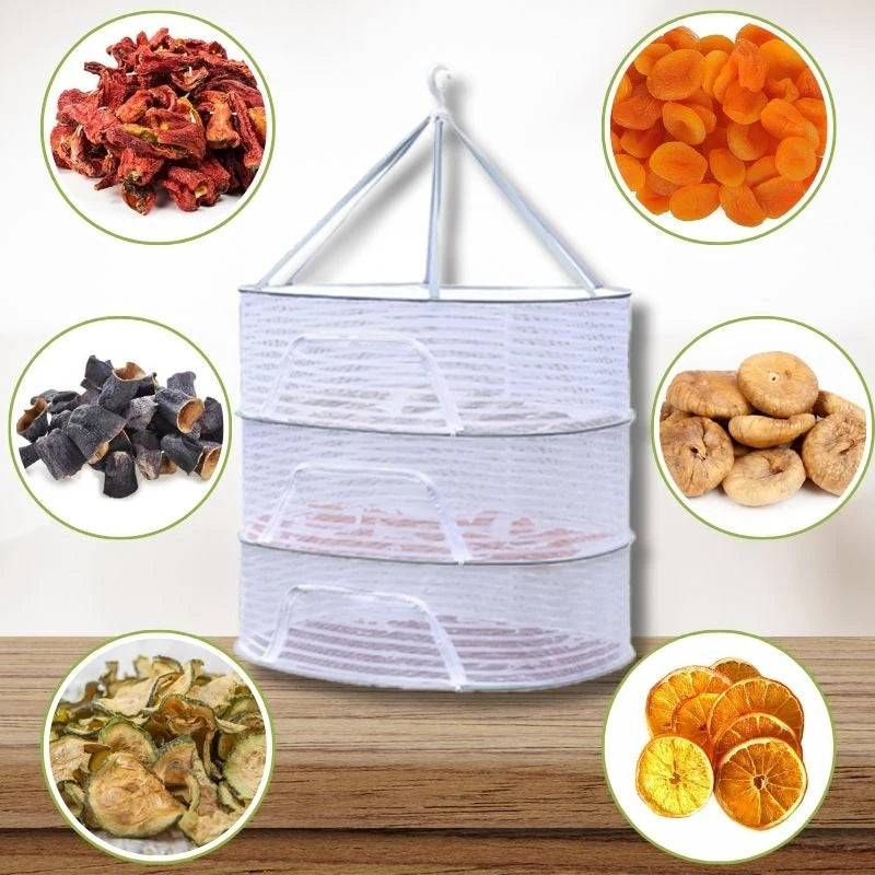 Askılı ,3 Katlı Meyve,Sebze,Kıyafet Kurutma Filesi,Rafı,Fermuarlı Katlanabilir,Büyük Boy