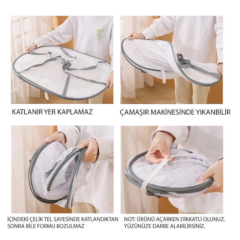 Askılı ,3 Katlı Meyve,Sebze,Kıyafet Kurutma Filesi,Rafı,Fermuarlı Katlanabilir,Büyük Boy