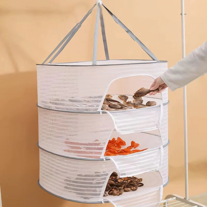 Askılı ,3 Katlı Meyve,Sebze,Kıyafet Kurutma Filesi,Rafı,Fermuarlı Katlanabilir,Büyük Boy