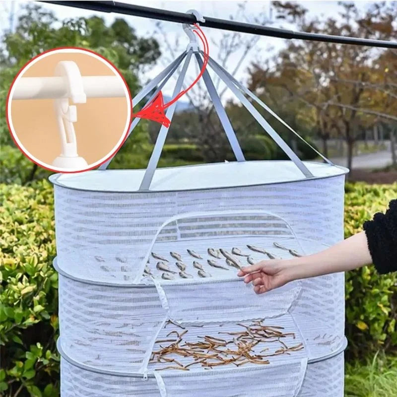 Askılı ,3 Katlı Meyve,Sebze,Kıyafet Kurutma Filesi,Rafı,Fermuarlı Katlanabilir,Büyük Boy