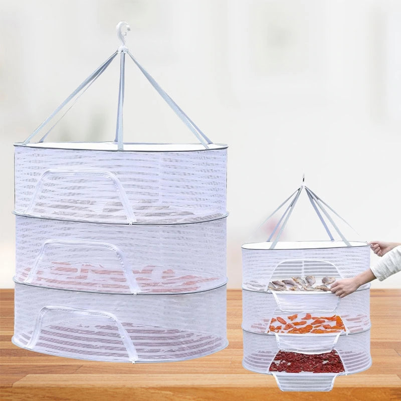 Askılı ,3 Katlı Meyve,Sebze,Kıyafet Kurutma Filesi,Rafı,Fermuarlı Katlanabilir,Büyük Boy