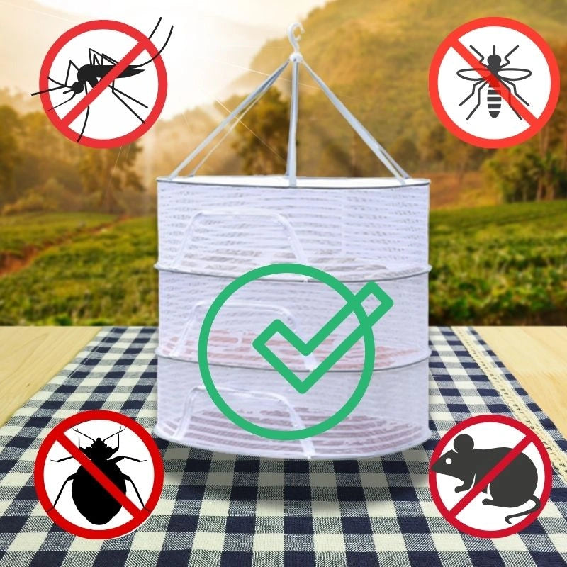 Askılı ,3 Katlı Meyve,Sebze,Kıyafet Kurutma Filesi,Rafı,Fermuarlı Katlanabilir,Büyük Boy